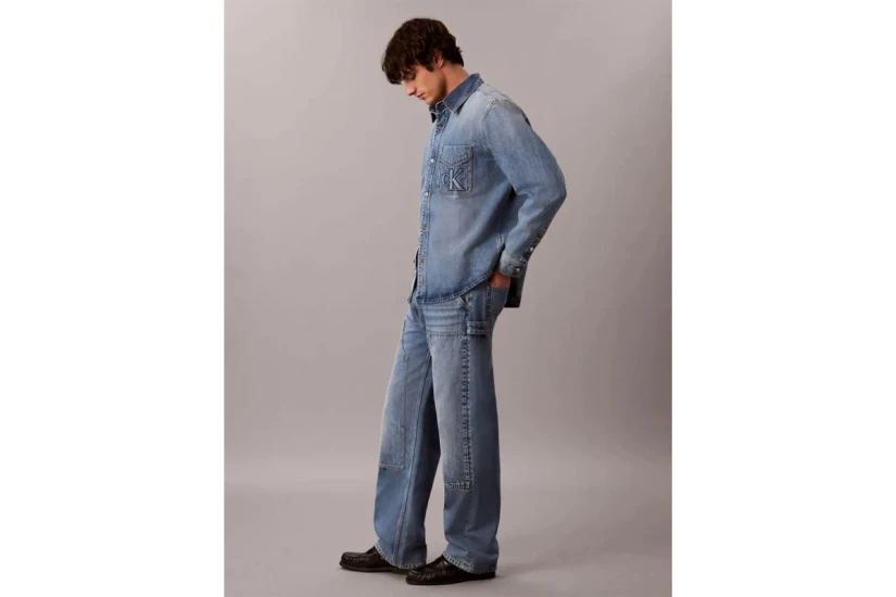 Calvin Klein Embossed Denim Ανδρικό Μακρυμάνικο Πουκάμισο Μπλε