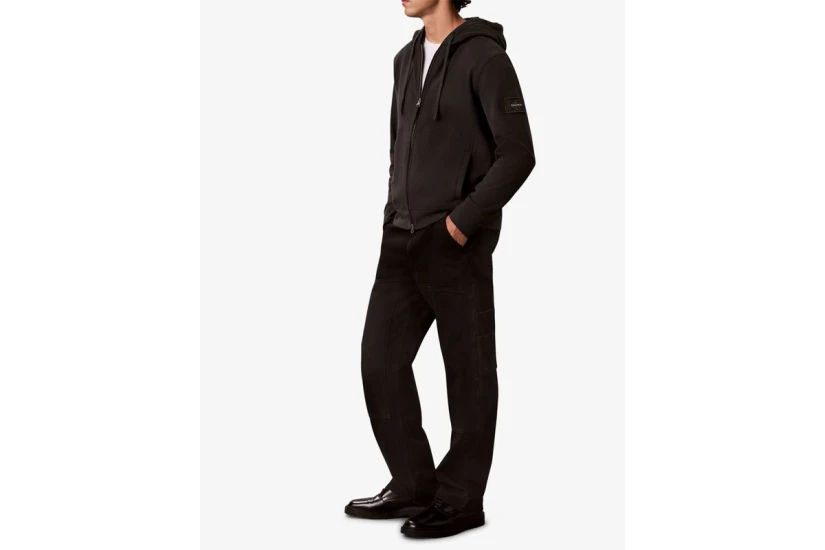 Calvin Klein Cotton Terry Badge Ανδρική Βαμβακερή Ζακέτα με Κουκούλα Ανθρακί