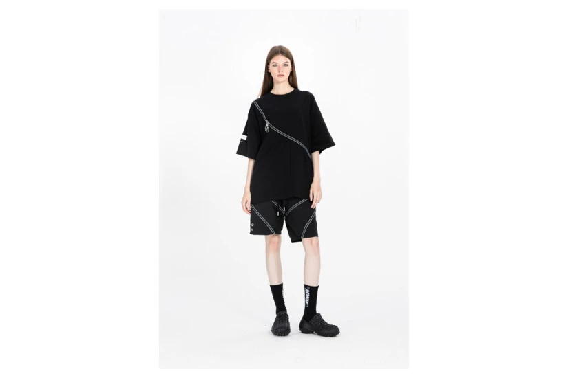 MWM Deconstructed Zip Detail Κοντομάνικο T-Shirt Μαύρο, Ασημί