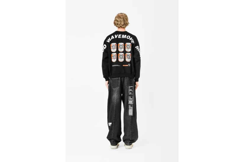 MWM Design Unisex Μακρυμάνικη Μπλούζα με Λαιμόκοψη Μαύρη