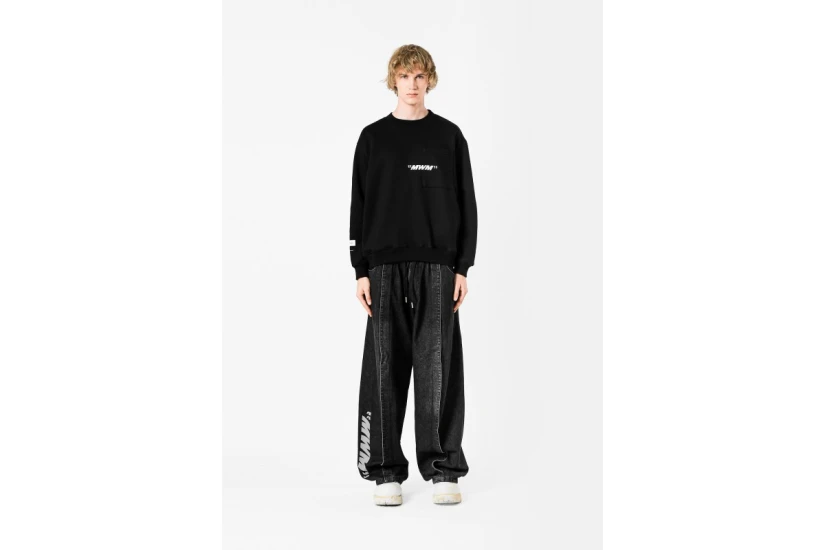 MWM Design Unisex Μακρυμάνικη Μπλούζα με Λαιμόκοψη Μαύρη