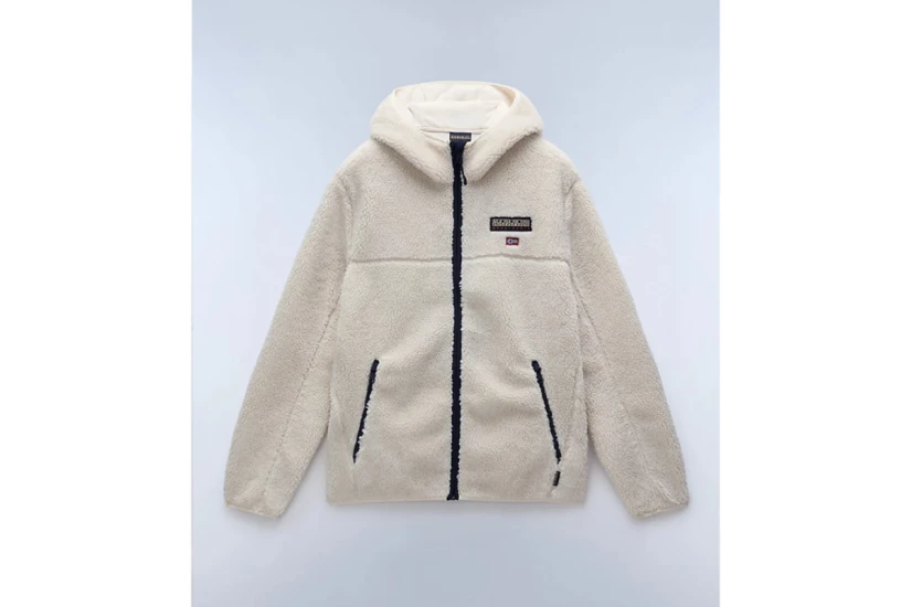 Napapijri T-Tynik Ανδρική Ζακέτα Fleece με Κουκούλα Εκρού
