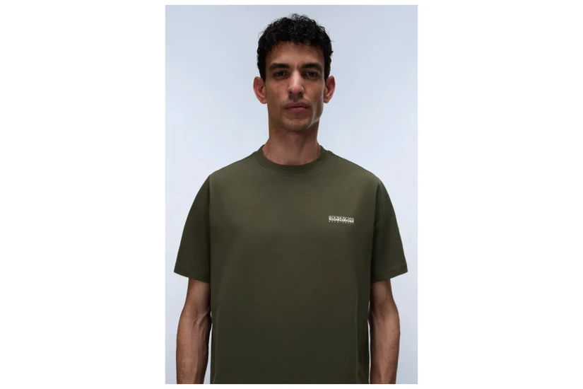 Napapijri Small Box Ανδρικό Κοντομάνικο T-Shirt Λαδί, Λευκό