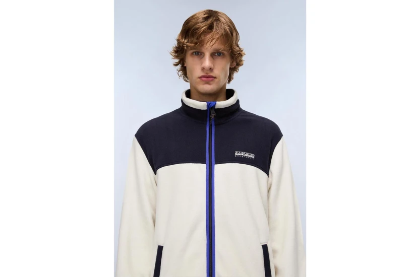Napapijri T-Dergana Ανδρική Ζακέτα Fleece Εκρού, Μπλε Σκούρο, Μωβ