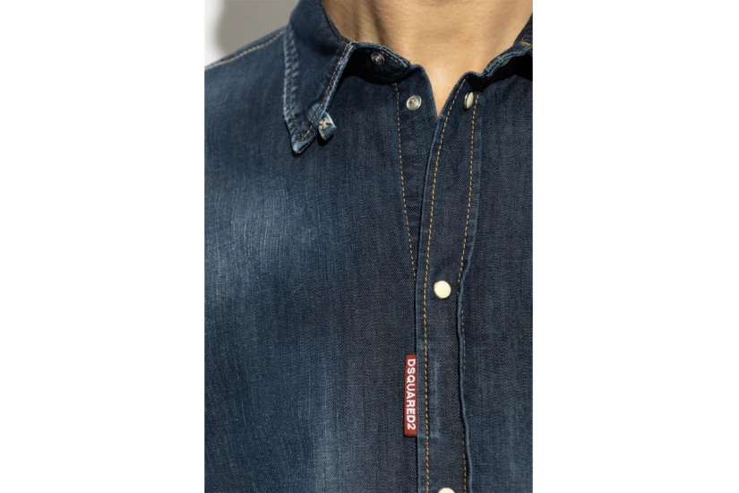 Dsquared2 Dark Wash Tab Ανδρικό Μακρυμάνικο Πουκάμισο Μπλε Σκούρο