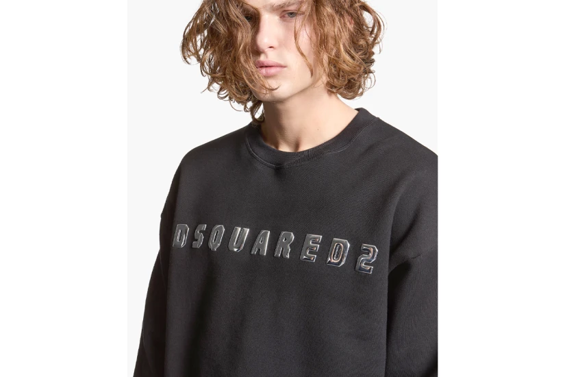 Dsquared2 Brushed Fleece Ανδρική Μακρυμάνικη Μπλούζα Μαύρη, Ασημί