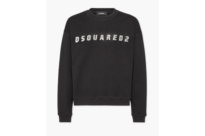 Dsquared2 Brushed Fleece Ανδρική Μακρυμάνικη Μπλούζα Μαύρη, Ασημί