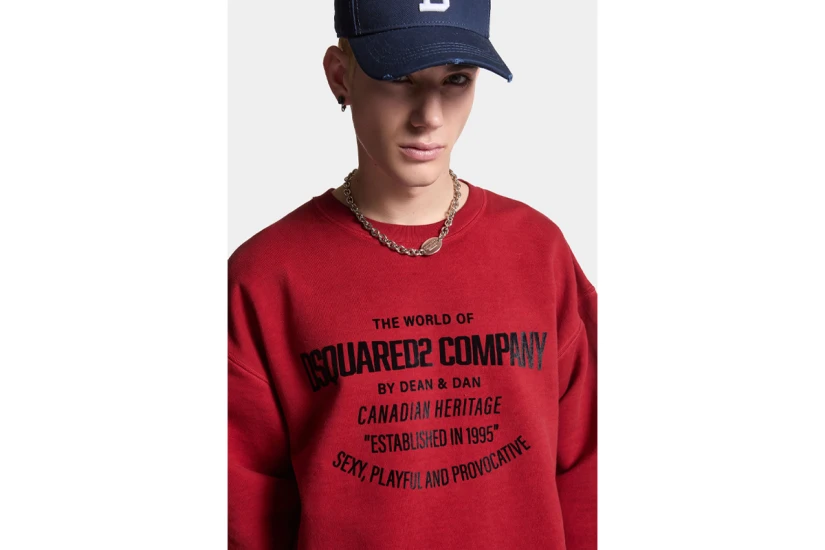 Dsquared2 Relax Fit Crewneck Ανδρική Μακρυμάνικη Μπλούζα Κόκκινη