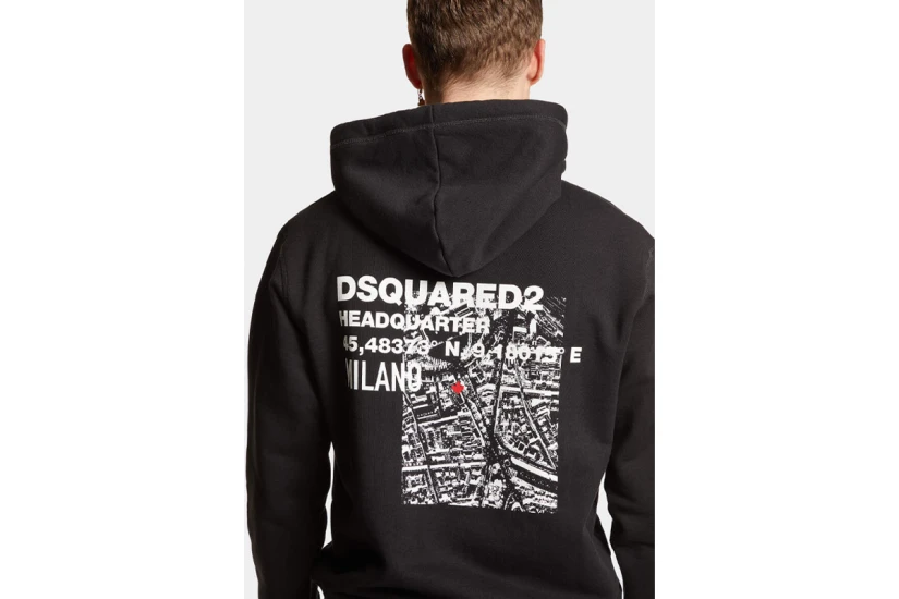 Dsquared2 Ceresio Map Cool Fit Ανδρικό Φούτερ με Κουκούλα Μαύρο