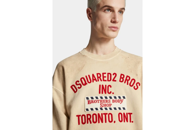 Dsquared2 Relax Fit Dirty Ανδρική Μακρυμάνικη Μπλούζα Εκρού