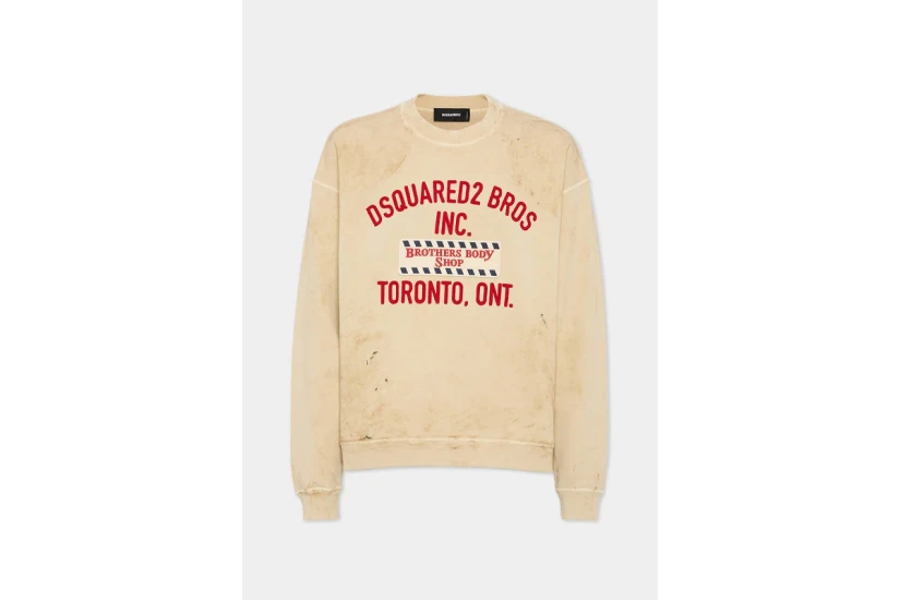 Dsquared2 Relax Fit Dirty Ανδρική Μακρυμάνικη Μπλούζα Εκρού