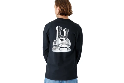 Huf Downtown Spinning L-S Tee Μπλούζα Με Λαιμόκοψη (TS01826 BLACK)