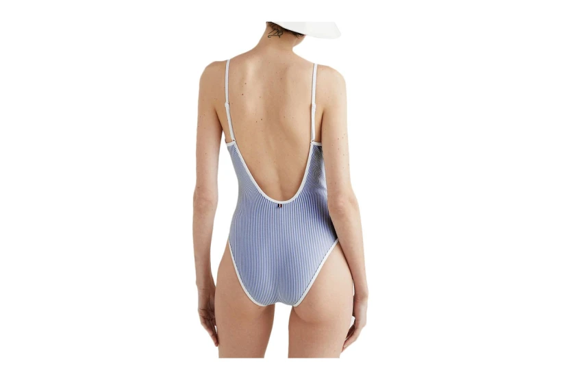 Tommy Jeans One Piece Γυναικείο Ολόσωμο Μαγιό Γαλάζιο, Λευκό