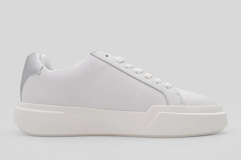 Calvin Klein Avenue Leather Silver Tab Γυναικεία Sneakers Λευκά, Ασημί