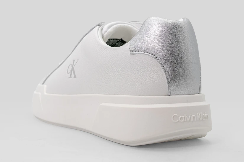 Calvin Klein Avenue Leather Silver Tab Γυναικεία Sneakers Λευκά, Ασημί